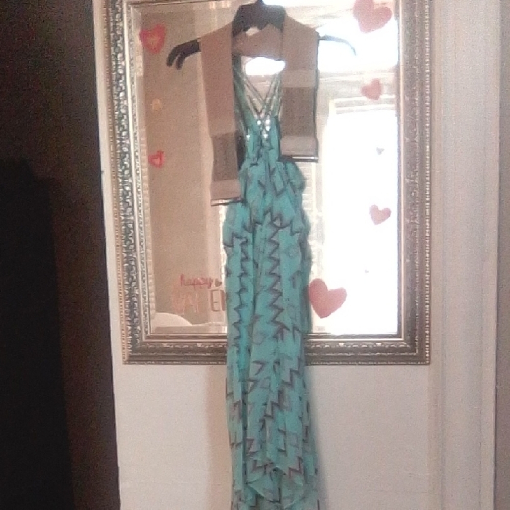 Vanity Blue Halter Maxi Dress Ruffled Tiered